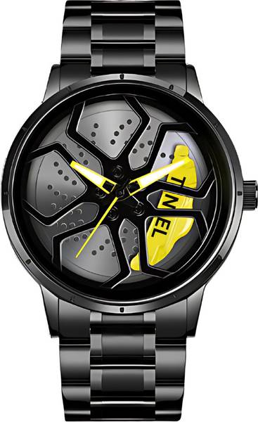 JollyBilly Tencel yellow Wheels Rolling Creative Fashion Che Youhui League Fans Analog Watch - For Men