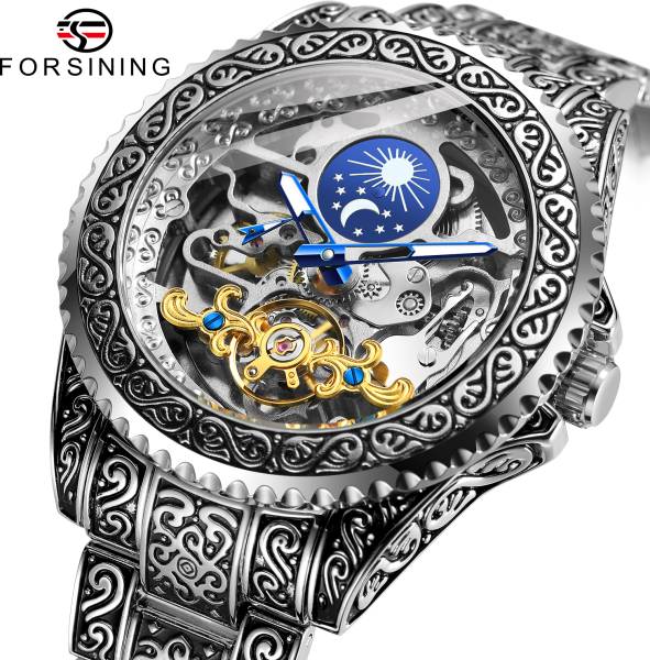 Forsining Hour Glass Automatic Mechanical Unisex Self-Winding Automatic Mechanical Blue Analog Watch - For Men & Women