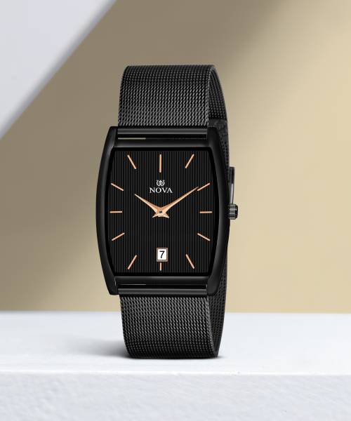 NOVA Black Date Rectangle Thin Chain Watch Analog Watch For Men