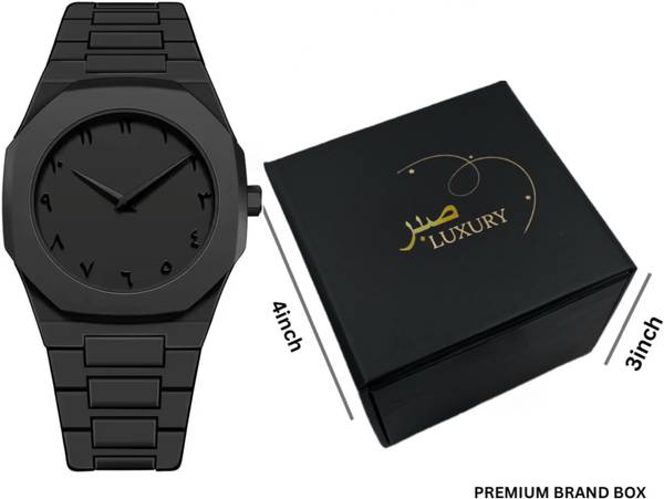 SABR Luxury Men Crystal Diamond Plated Watch Stainless Steel Luxury Matte Black Aura Wrist Watch Arabic Dial Watch With Premium Watch Box Analog Watch...