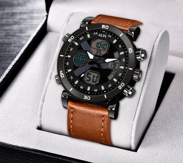 NAVIFORCE Hawk Brown color Sports stylish features loaded leather sports Analog-Digital Watch - For Men