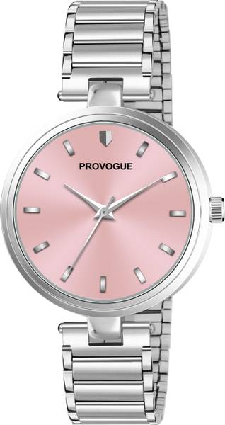 PROVOGUE Sophisticated Silver Chain with Stunning Pink Dial Analog Watch - For Women