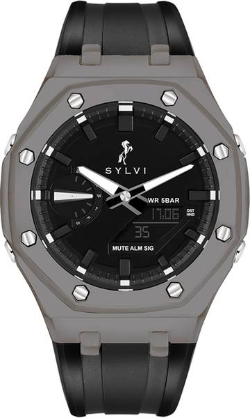 Sylvi RIG-101-WT-MAX - Luxury Silicone Analog Digital Grey Watch For ...