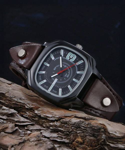 Laksh Brown Sqaure genuine leather strap Vintage Square Dial Analog mens watch Analog Watch - For Men