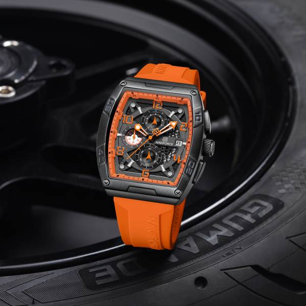 NAVIFORCE NF8052 Orange Luminous Hollow Dial with three chrongraph function Analog Watch - For Men