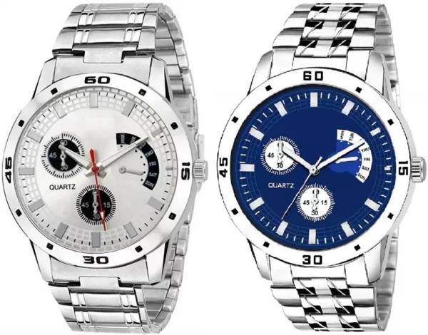 Analog Wrist Watch For Man Combo Still Silver Blue Analog Watch - For Men