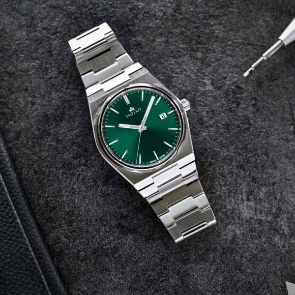 EMPERO EAB217 Date Display Olive Green Dial Silver Stainless Steel Belt Analog Watch - For Men