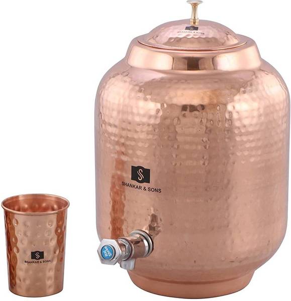 SHANKAR & SONS 8 Litre Copper Water Dispenser Copper Matka with 1 Glass Bottom Loading Water Dispenser