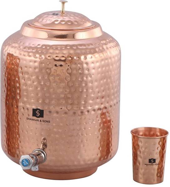 SHANKAR & SONS 11 Litre Copper Dispenser with 1 Glass Bottom Loading Water Dispenser