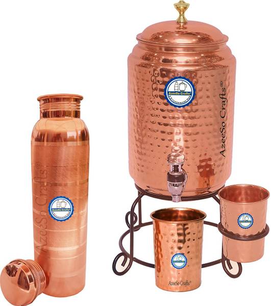 AzeeSo Crafts 5L Copper Water Dispenser Pot Container Drum Jar Vessel Leakproof Hammered Tank Bottom Loading Water Dispenser