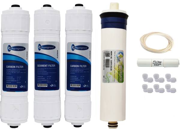 Aquagrand RO service Kit with Carbon and Sediment Filter set and Earth-80 GPD Membrane Solid Filter Cartridge