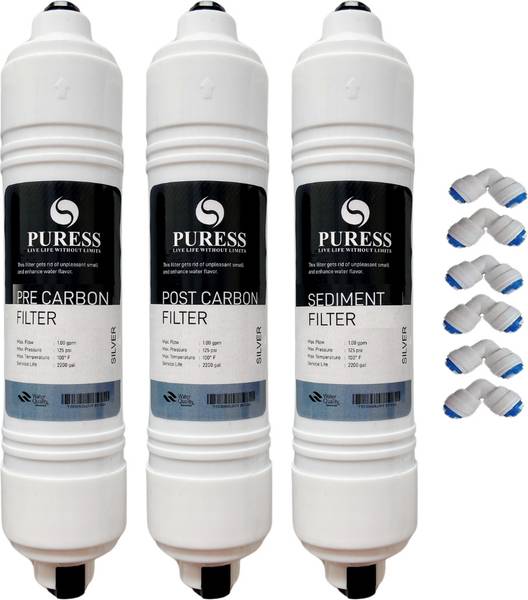 PURESS SILVER INLINE Inline Pre Carbon, Sediment & Post Carbon Filter Set with 6 Elbow Solid Filter Cartridge
