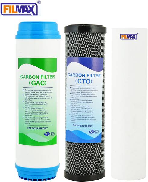 Filmax 10 Inch CTO GAC PP Spun Carbon Filter Set for RO Water Purifier - 3 Pcs Solid Filter Cartridge