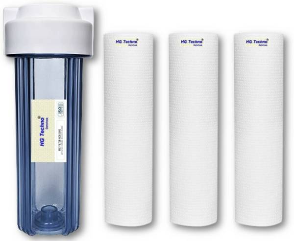 HG TECHNO SERVICES Clear And Heavy Duty RO Pre Filter Housing + 03 Nos PP Spun 10" Refill Cartridge Media Filter Cartridge