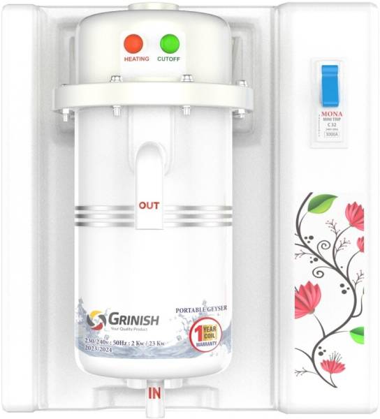 GRINISHA 1 L Instant Water Geyser (1 L Instant Water Geyser,Storage Water Geyser,Water Dispenser With MCB, White)