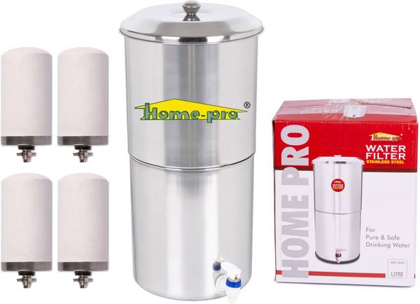 Home-pro Stainless Steel Non Electric Water Filter with 4 Candle 30 L Gravity Based + EAT Water Purifier