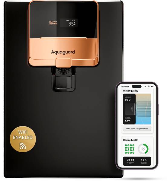 Aquaguard Ritz Pro 2X Life, WiFi-enabled, Smart IoT, 9-Stage, Stainless Steel Tank 5 L RO + UV + Copper Water Purifier Titanium Duo Filters last for 2...