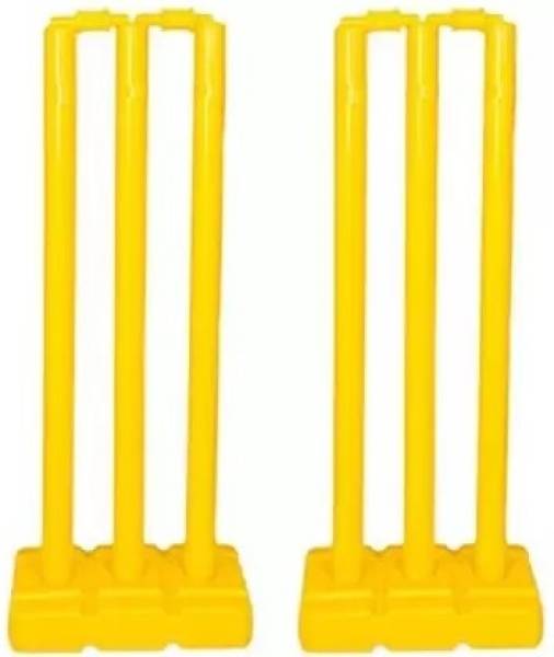 MINESFIT Heavy Plastic Cricket Stumps Set - 6 Stumps + 4 Bails + 2 Base Stand (Yellow)
