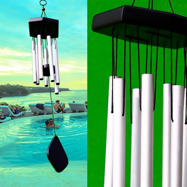 Lilone 7 Pipe Silver Wind Chimes for Home Positive Energy | Windchimes for Balcony Aluminium, Wood Windchime