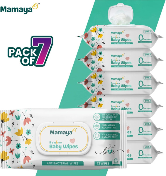 MAMAYA Baby Wipes with coconut oil, Aloe Vera, Ph5.5, pack of 7