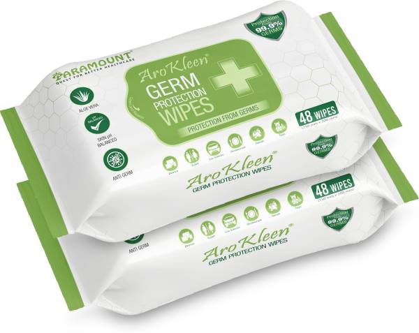 ARO KLEEN Germ Protection Wipes, Disinfectant Wet Wipes for Skin & Surfaces (Pack of 2)