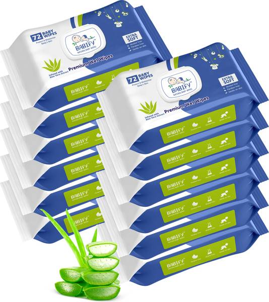 BABIFY Extra Soft Premium Baby Wipes With Aloe Vera | Rush & Paraben-Free (Pack of 12)