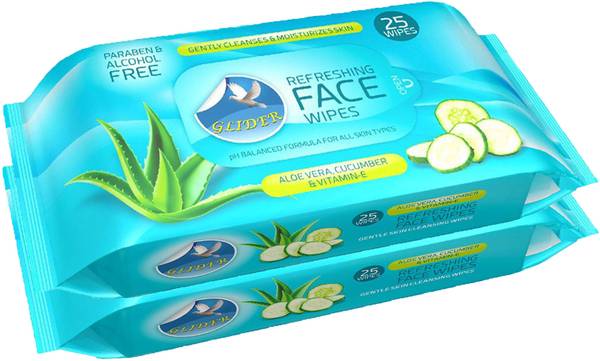 GLIDER Face Wipes | Moisturising Wipes with Cucumber,Aloe-Vera & Vitamin E | (Pack of 2