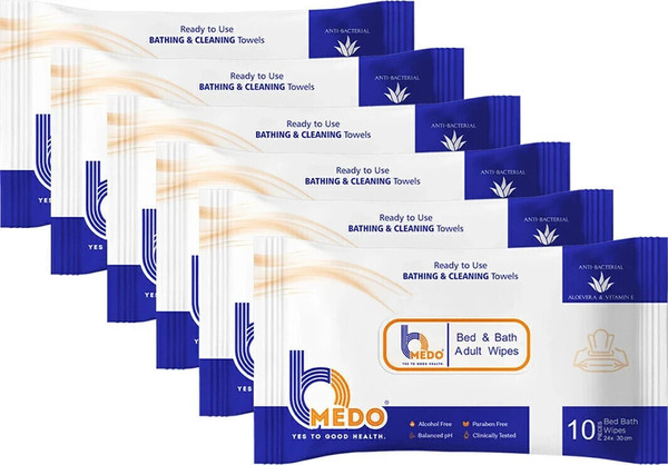Bmedo Body Cleansing Wet Bed Bath Wipes for Adults(Pack of 6)