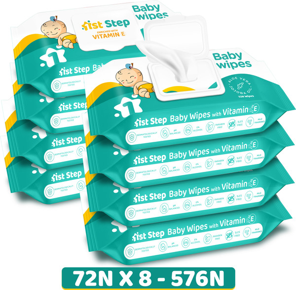 1st Step Baby Wet Wipes With Lid Enriched With Aloe-Vera And Jojoba Oil(Pack of 8)