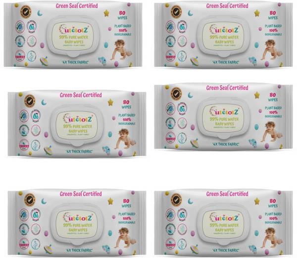 CutetotZ 99%PureWater BabyWipesGreen Seal Certified|pH 5.5|Unscented|Plant Based|6 Pack