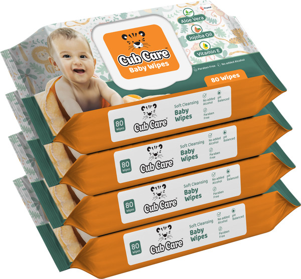 Cub Care Baby Wipes - Aloe Vera, Jojoba Oil, Vitamin E, Paraben Free