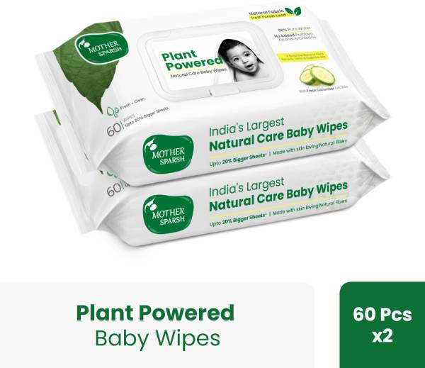 Mother Sparsh Natural Care Cloth Like Baby Wipes With Cucumber | Bigger Sheets | (60 X 2Pcs)