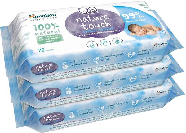 HIMALAYA Nature Touch Water Baby Wipes | 99% Pure Water | For Sensitive Skin (72 Wipes)