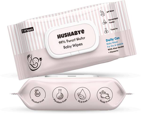 Hushabye Soft Baby Wet Wipes with AloeVera And Glycerin, Clinically Tested with Lid