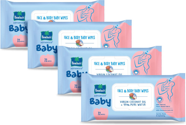 Parachute Advansed Baby, Face & Body Wipes, Virgin Coconut Oil & 99% Pure Water, Pack of 4