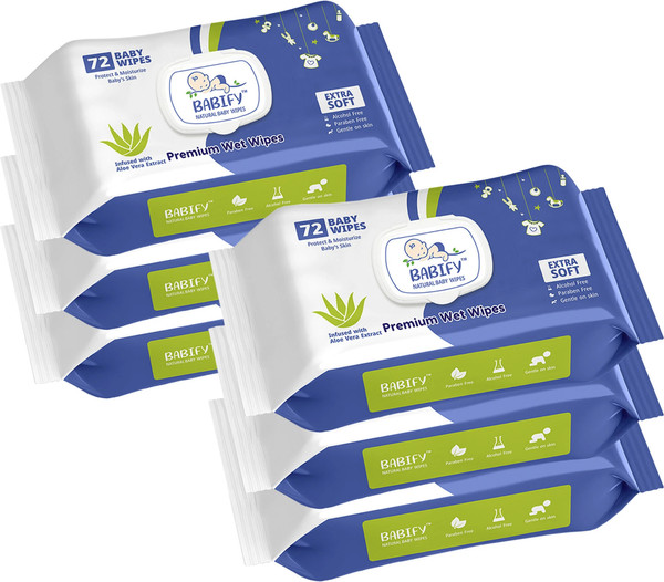 BabiFy Extra Soft Premium Baby Wipes With Aloe Vera | Rush & Paraben-Free (Pack of 6)
