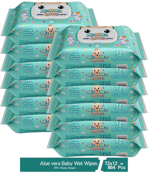 Mamma Love 99% Pure Water Baby Wet Wipes with Lid | Pack of 12 | 72 pcs/pack |..