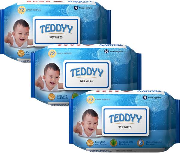 TEDDYY Baby Soft Wet Wipe with Lid | Pack of 3 | With Aloe Vera and Vitamin E