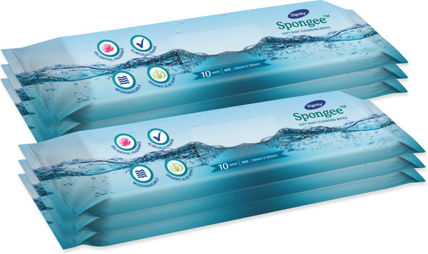 DIGNITY Spongee Soft Body Cleansing Wet Wipes for Adult, 240x300 mm, 10 Wipes/Pack (Pack of 6), 60 Wipes