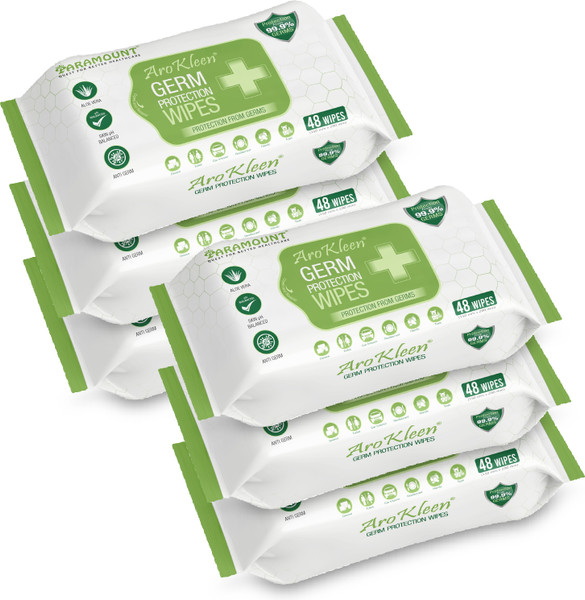 ARO KLEEN Germ Protection Wipes, Disinfectant Wet Wipes for Skin & Surfaces (Pack of 6)
