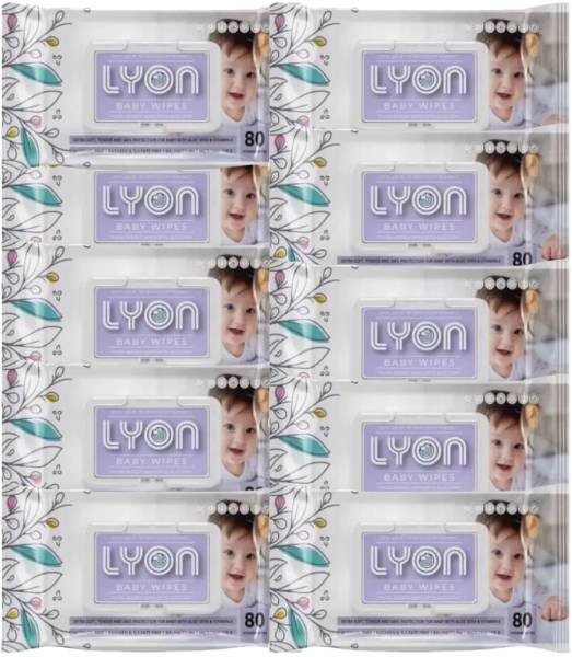 lyon baby wet wipes with lid enriched with aloe vera and vite (80 wipes per pack)