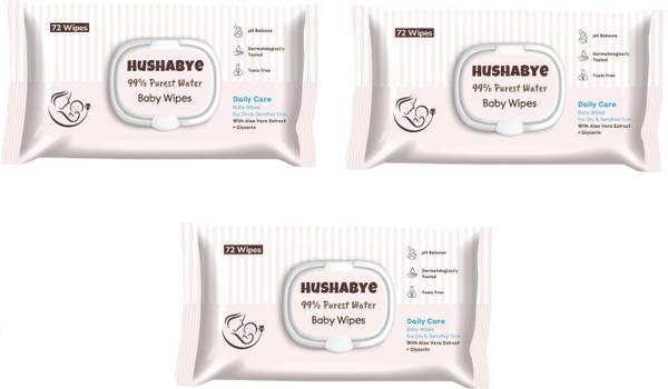 Hushabye 99% Purest Water ,PH Balance Wet Wipes Pack of 3