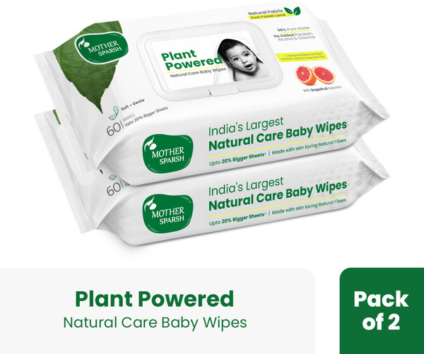 Mother Sparsh Natural Care Cloth Like Baby Wipes With Grapefruit | Bigger Sheets | (60 X 2Pcs)