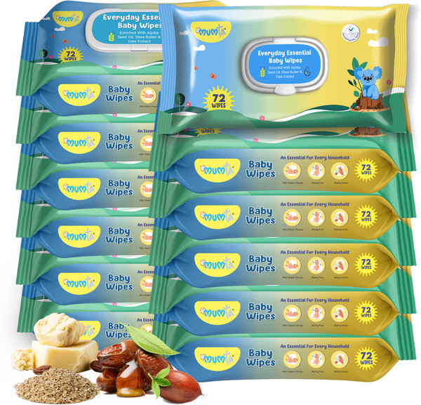 Mumta Soft Cleansing Baby Wipes with Aloe Vera & Vitamin E -72 Counts/Pack (Set of 12)
