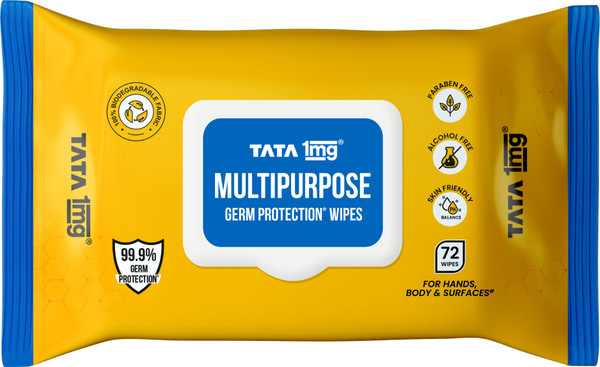 TATA 1mg Multipurpose Germ Protection Skin Friendly Biodegradable Wipes