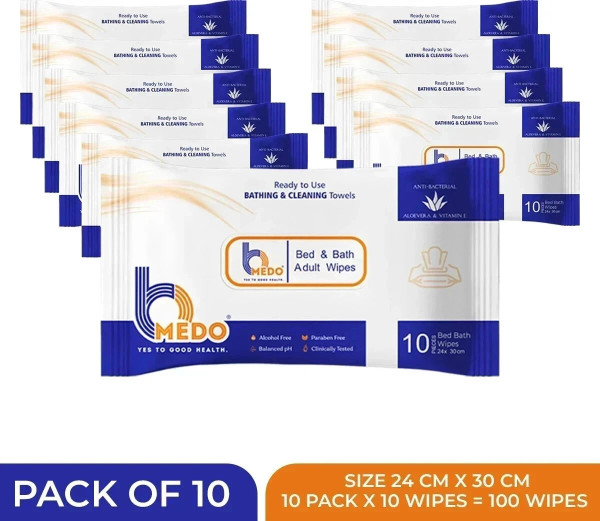 Bmedo Body Cleansing Wet Bed Bath Wipes for Adults(10x10 =100 Wipes)