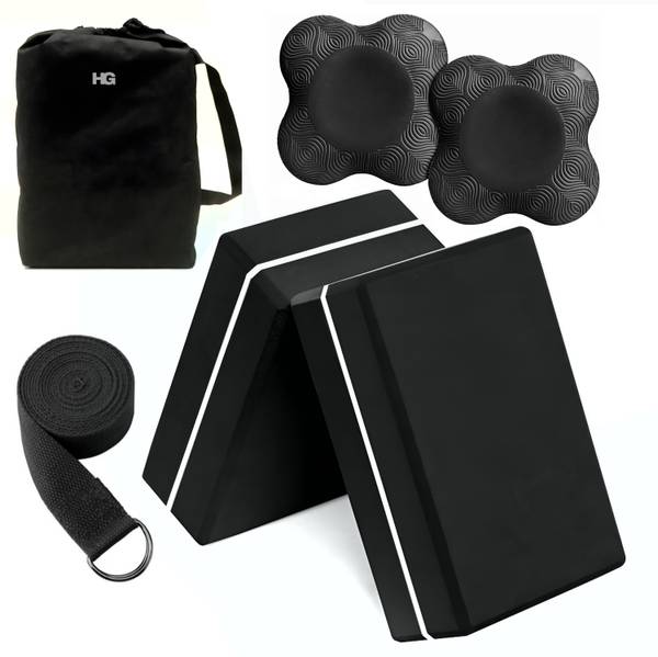 HOMEGALLEY Yoga Blocks Set of 2 with Belt and 2 Yoga Knee Pad for Exercise Bricks Yoga Blocks