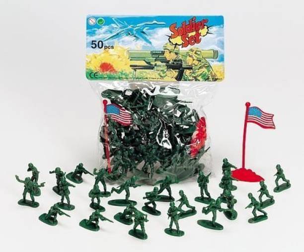Soldier Set Classic Toy Green Army Men 50 Piece Plastic Soldier Set (50 soldiers - Flag May Vary)