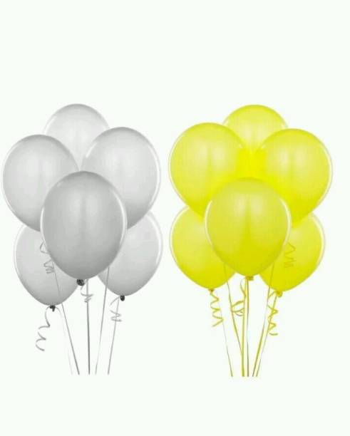 PartyballoonsHK Solid White & Yellow Birthday,Party, Decoration (Pack of 50) Balloon