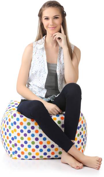 STYLE HOMEZ Large Square Cotton Canvas Polka Dots Printed Ottoman Bean Bag Footstool  With Bean Filling